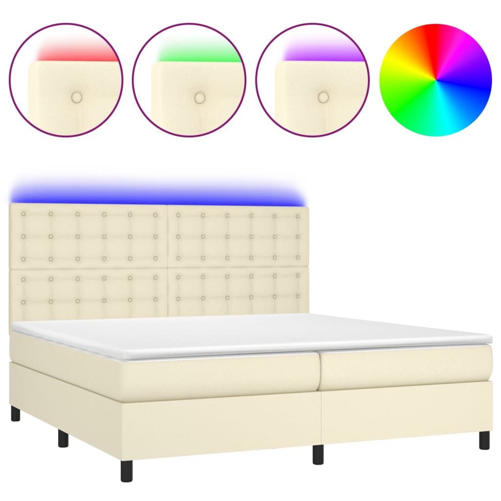 Krevet box spring s madracem LED krem 200x200cm od umjetne kože