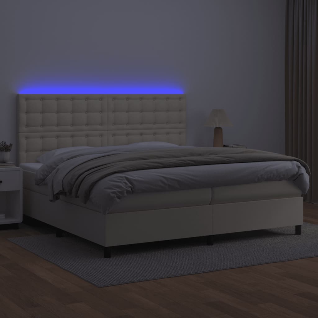 Krevet box spring s madracem LED krem 200x200cm od umjetne kože