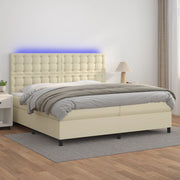 Krevet box spring s madracem LED krem 200x200cm od umjetne kože