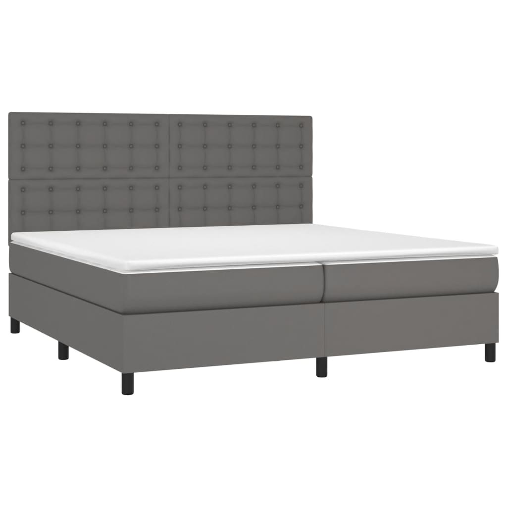 Krevet box spring s madracem LED sivi 200x200cm od umjetne kože