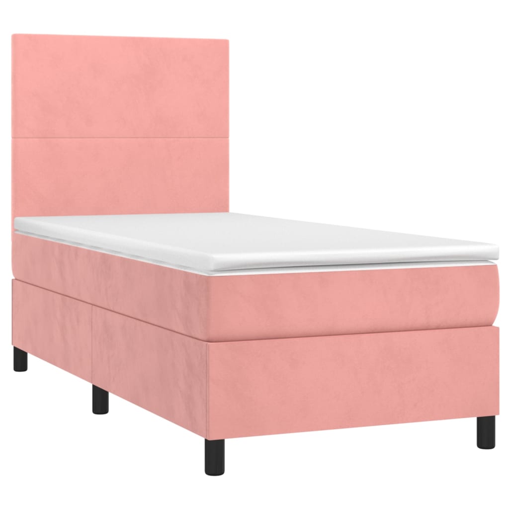 Krevet box spring s madracem LED ružičasti 80x200 cm baršunasti