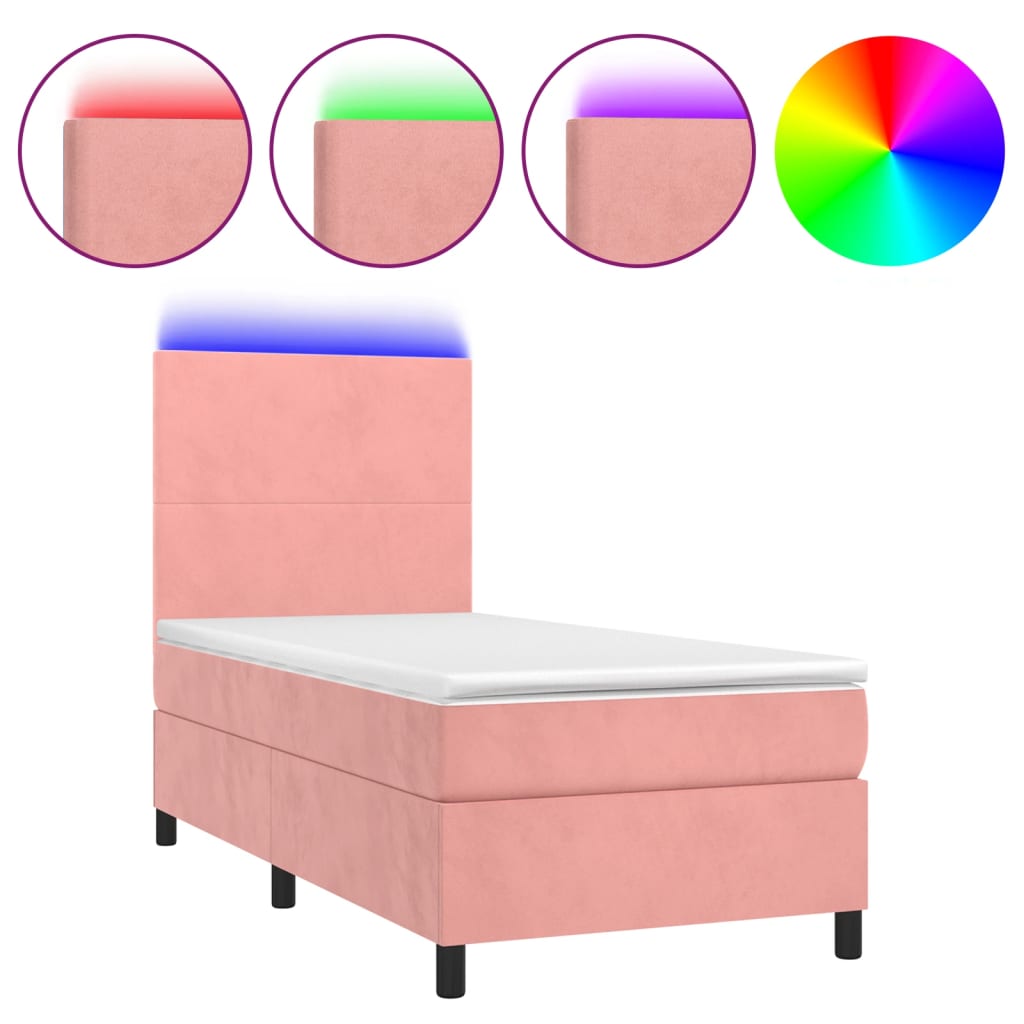 Krevet box spring s madracem LED ružičasti 90x200 cm baršunasti