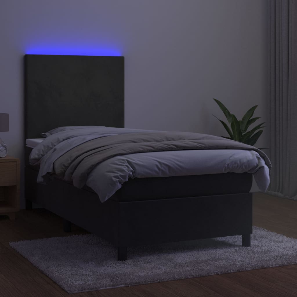 Krevet box spring s madracem LED tamnosivi 100x200 cm baršun