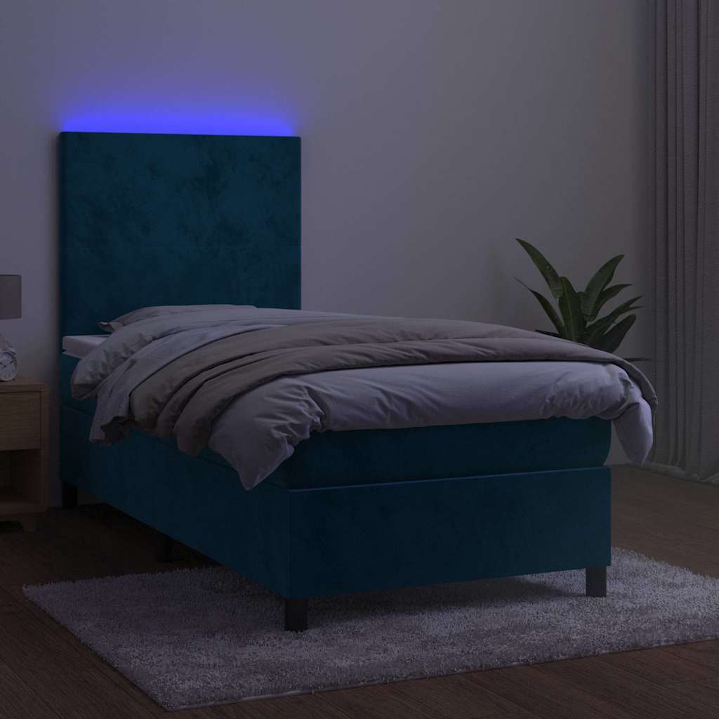 Krevet box spring s madracem LED tamnoplavi 100x200 cm baršun