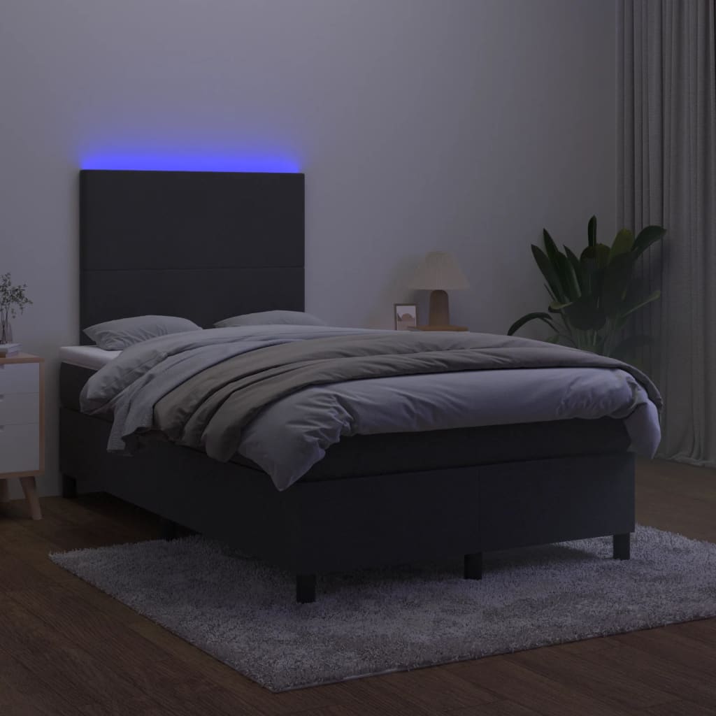 Krevet box spring s madracem LED crni 120 x 200 cm baršun