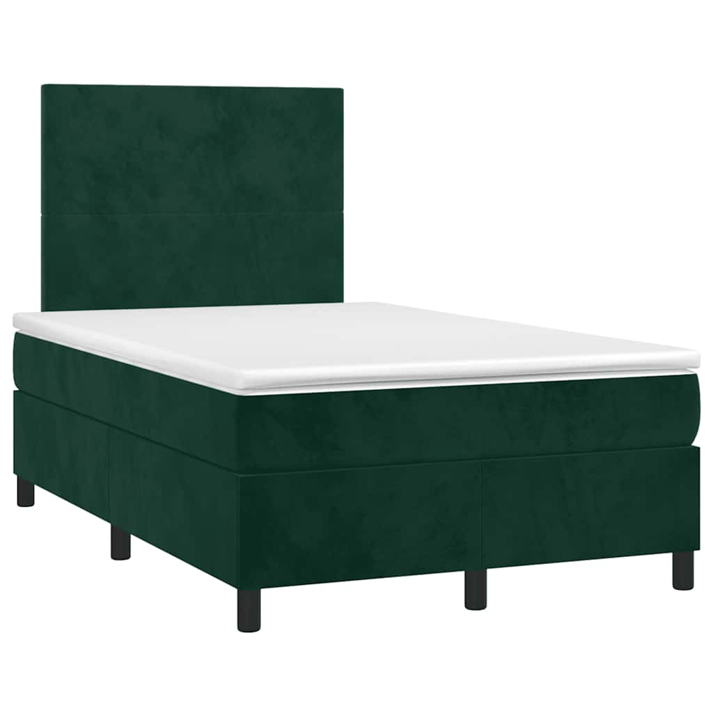 Krevet box spring s madracem LED tamnozeleni 120x200 cm baršun