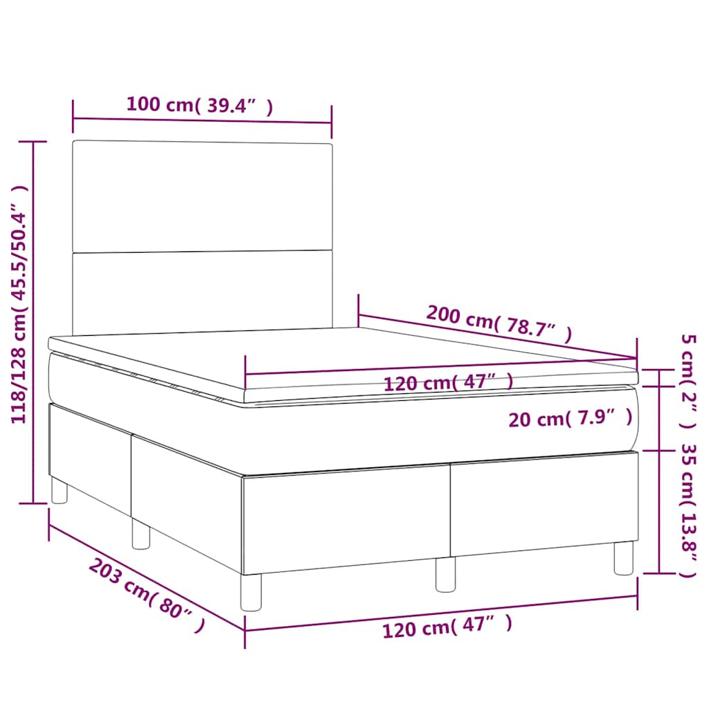 Krevet box spring s madracem LED tamnozeleni 120x200 cm baršun