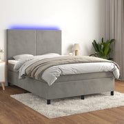 Krevet box spring s madracem LED svjetlosivi 140x190 cm baršun