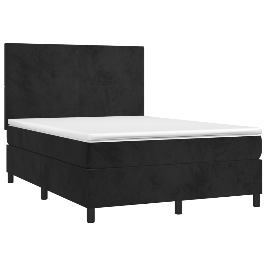 Krevet box spring s madracem LED crni 140x190 cm baršun