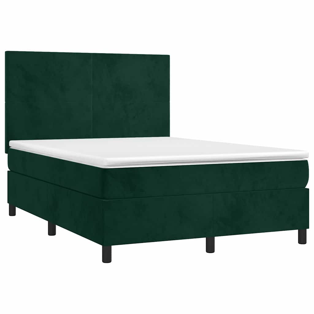 Krevet box spring s madracem LED tamnozeleni 140x190 cm baršun