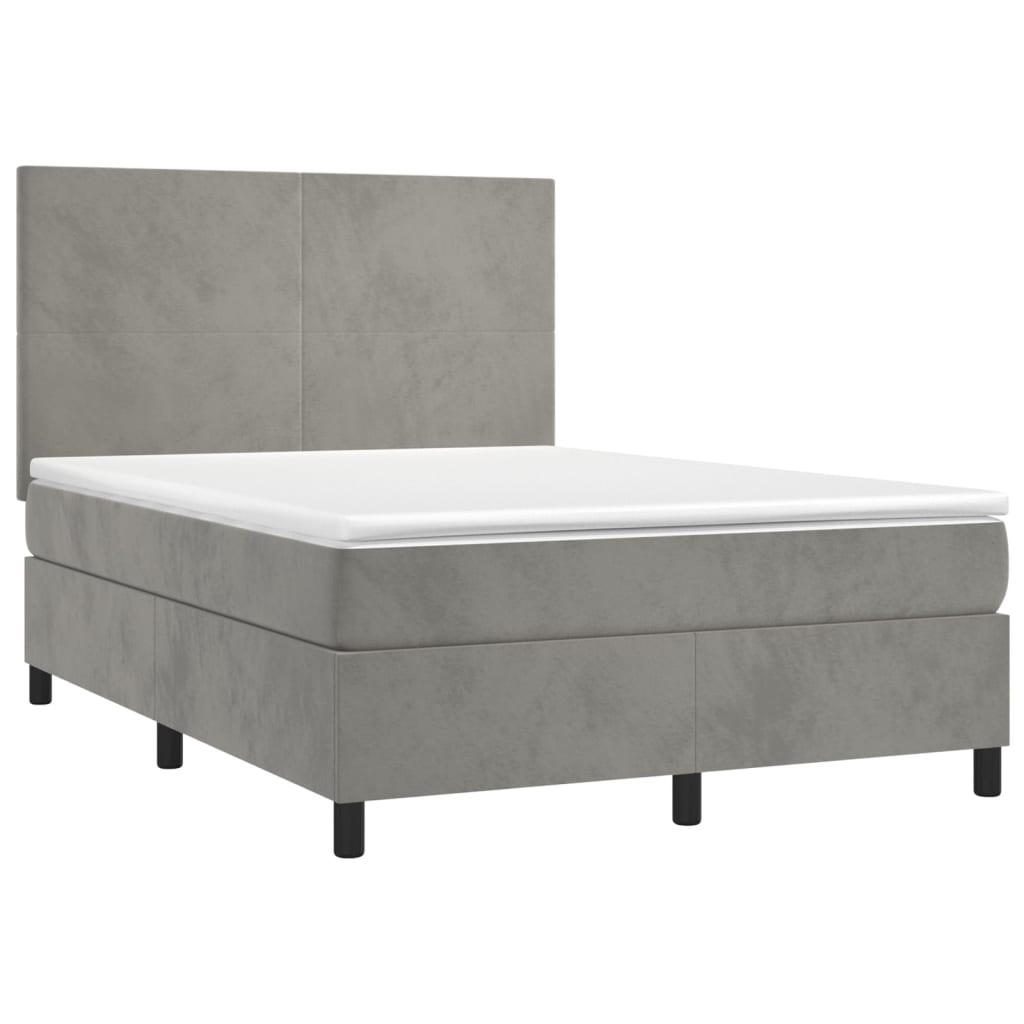 Krevet box spring s madracem LED svjetlosivi 140x200 cm baršun