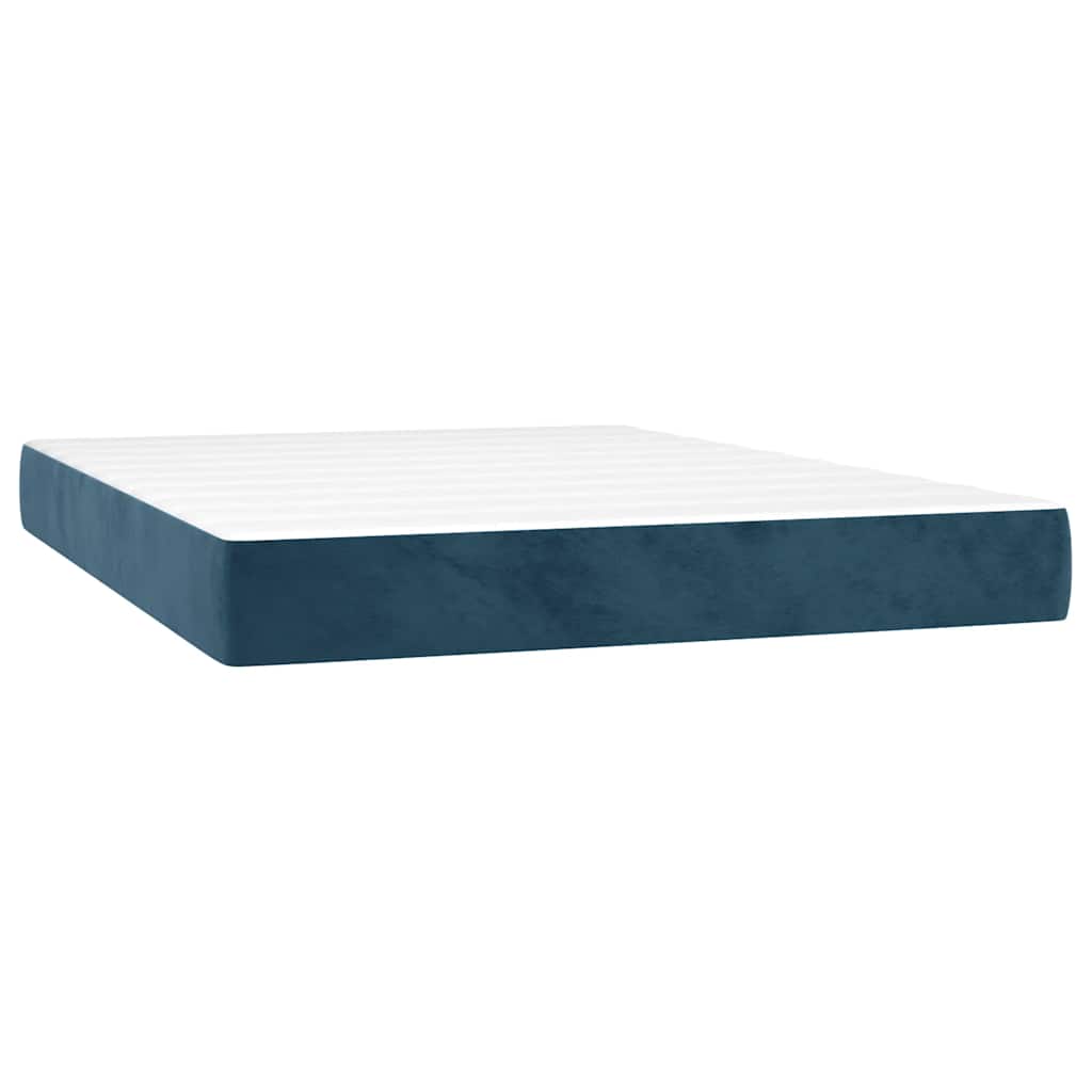 Krevet box spring s madracem LED tamnoplavi 140x200 cm baršun