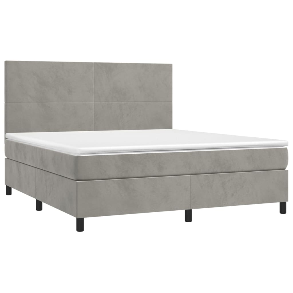Krevet box spring s madracem LED svjetlosivi 160x200 cm baršun