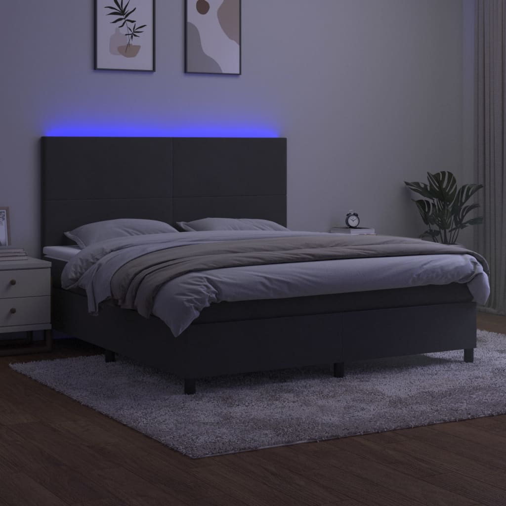 Krevet box spring s madracem LED tamnosivi 160x200 cm baršun