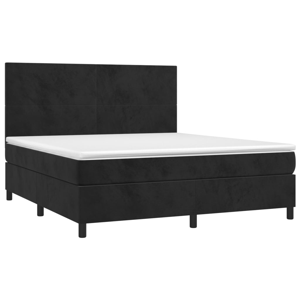 Krevet box spring s madracem LED crni 160x200 cm baršun