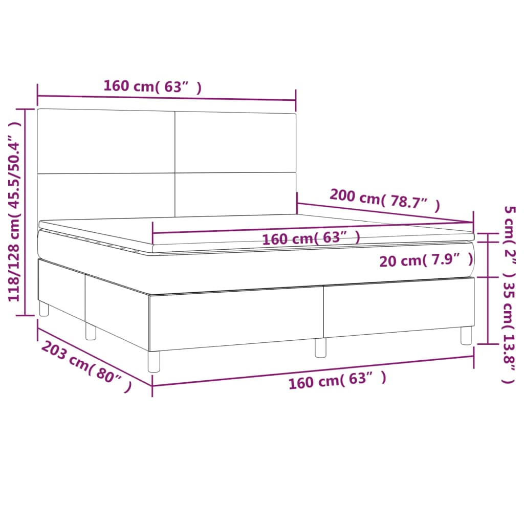 Krevet box spring s madracem LED crni 160x200 cm baršun