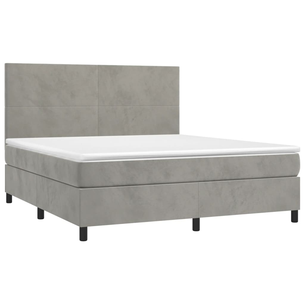 Krevet box spring s madracem LED svjetlosivi 180x200 cm baršun