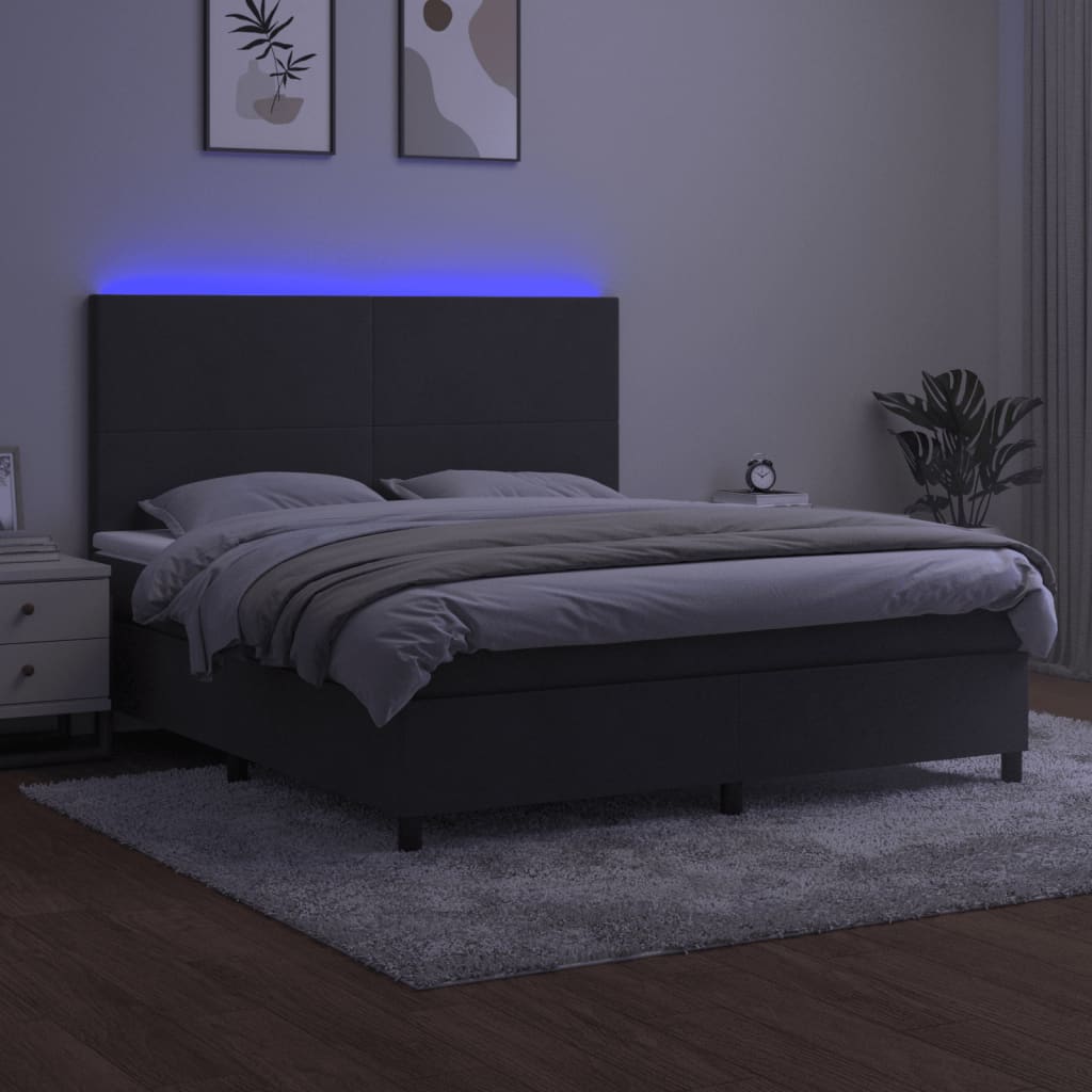 Krevet box spring s madracem LED tamnosivi 180x200 cm baršun