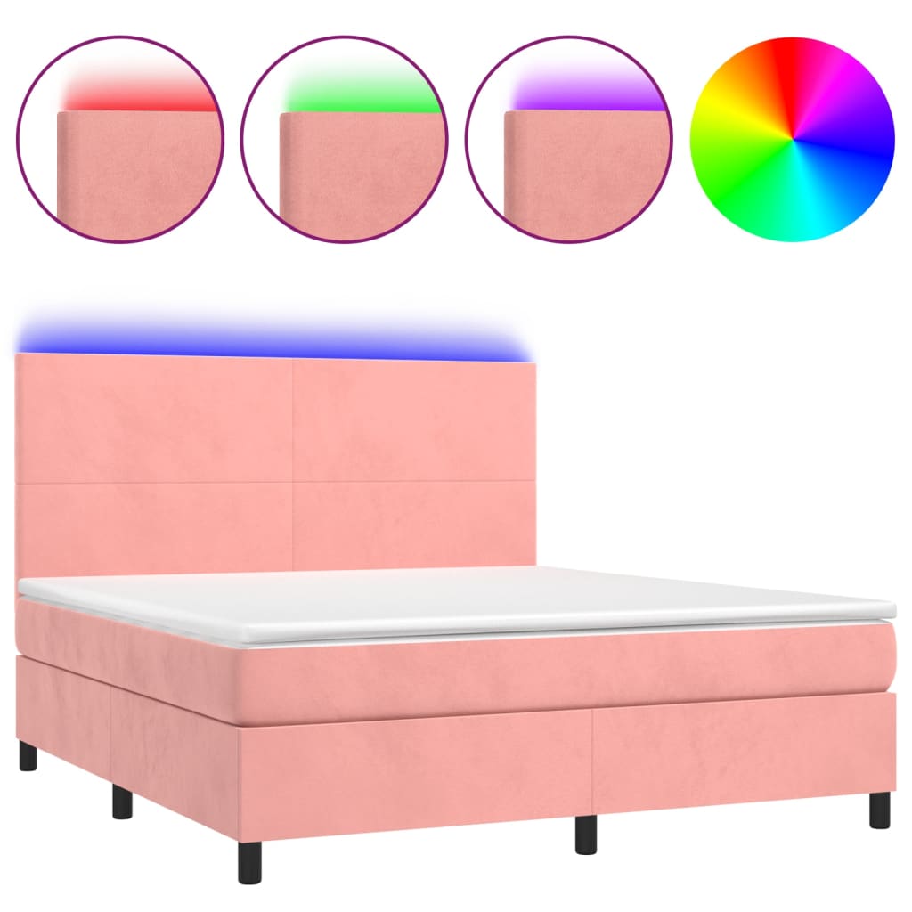 Krevet box spring s madracem LED ružičasti 180x200cm baršunasti