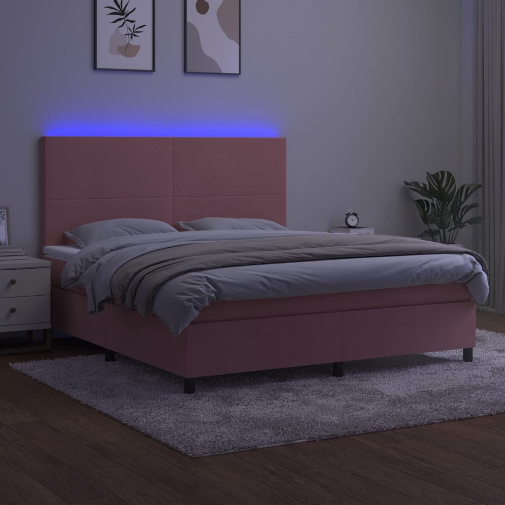 Krevet box spring s madracem LED ružičasti 180x200cm baršunasti
