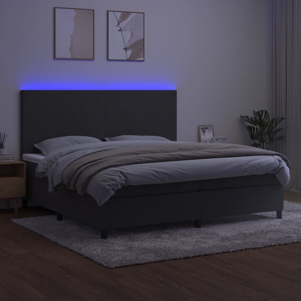 Krevet box spring s madracem LED tamnosivi 200x200 cm baršun