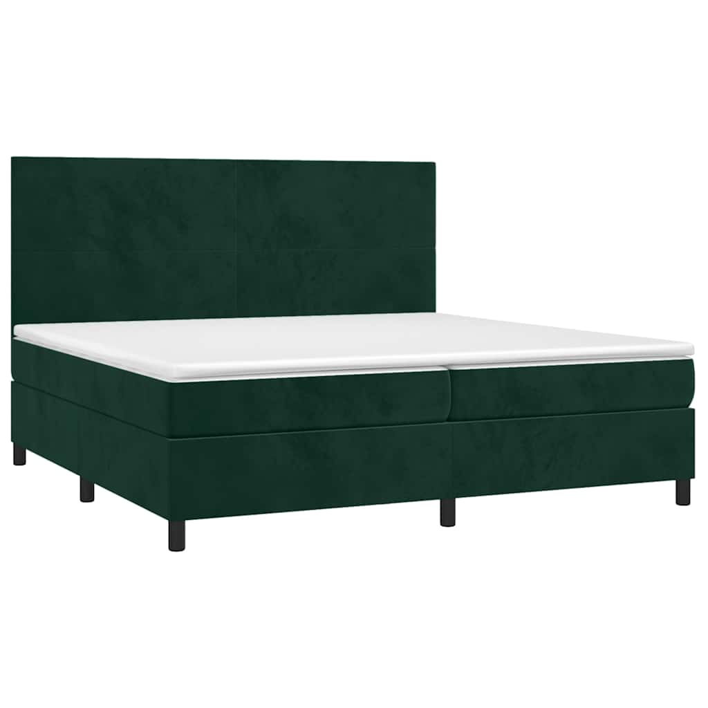 Krevet box spring s madracem LED tamnozeleni 200x200 cm baršun