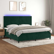 Krevet box spring s madracem LED tamnozeleni 200x200 cm baršun