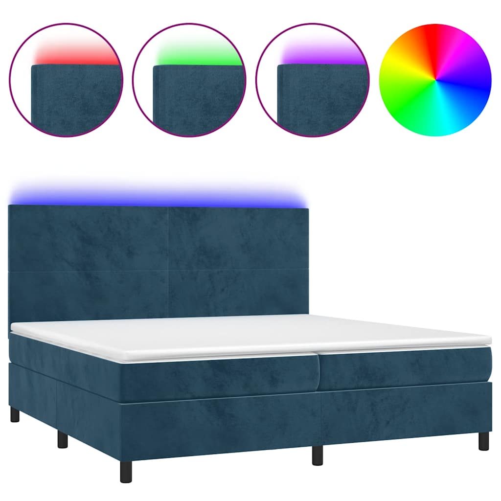 Krevet box spring s madracem LED tamnoplavi 200x200 cm baršun
