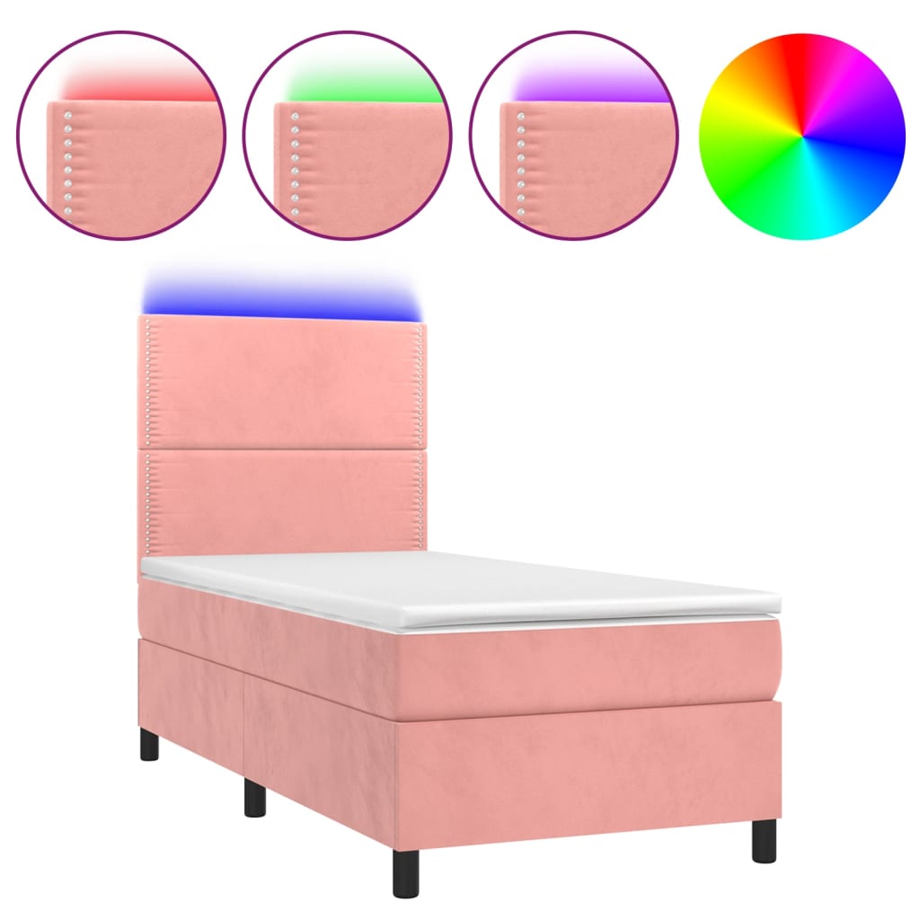 Krevet box spring s madracem LED ružičasti 80x200 cm baršunasti