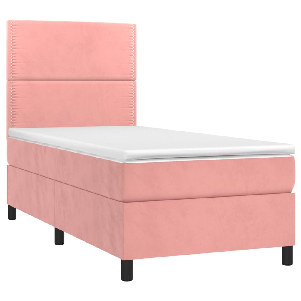 Krevet box spring s madracem LED ružičasti 80x200 cm baršunasti
