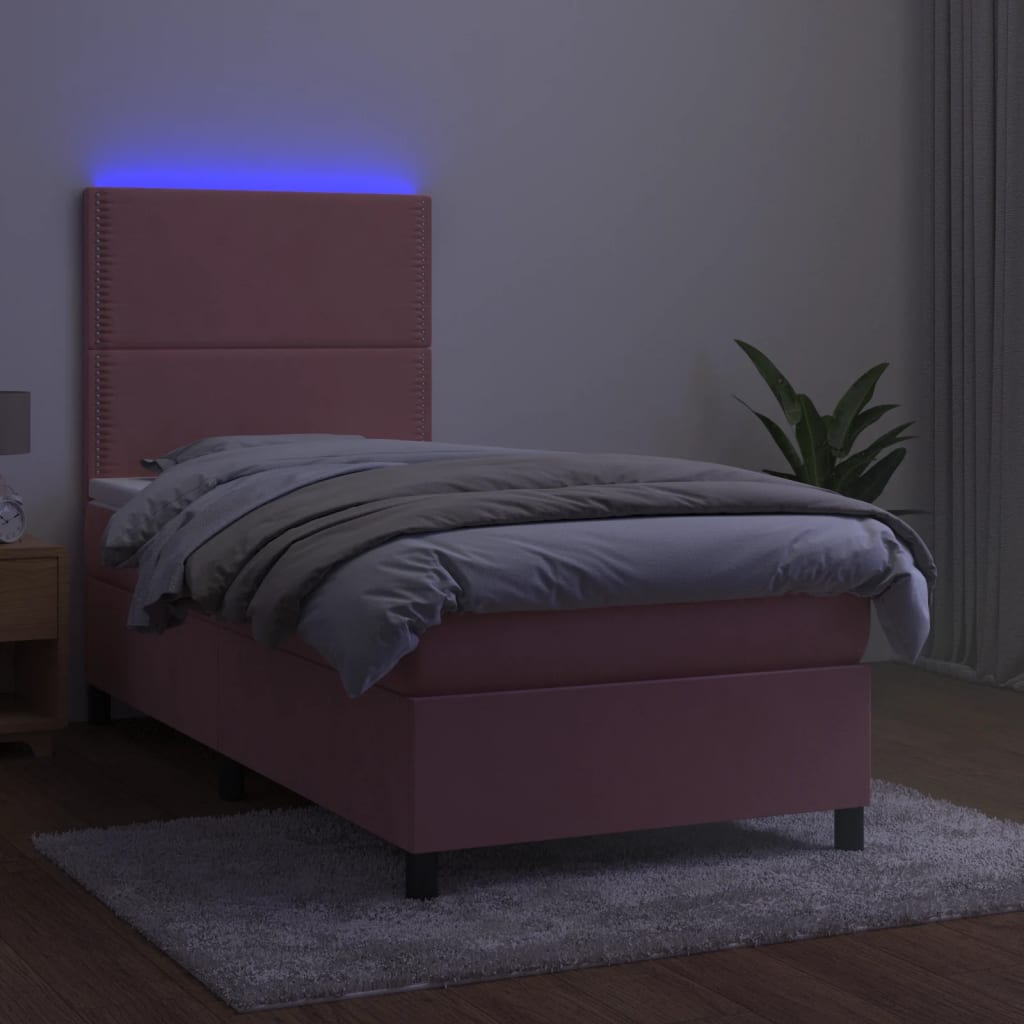 Krevet box spring s madracem LED ružičasti 80x200 cm baršunasti