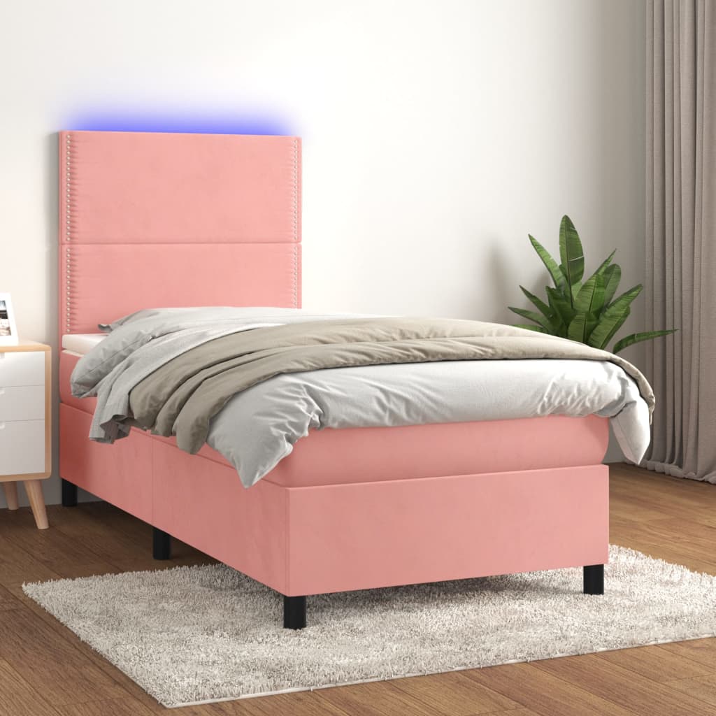Krevet box spring s madracem LED ružičasti 80x200 cm baršunasti