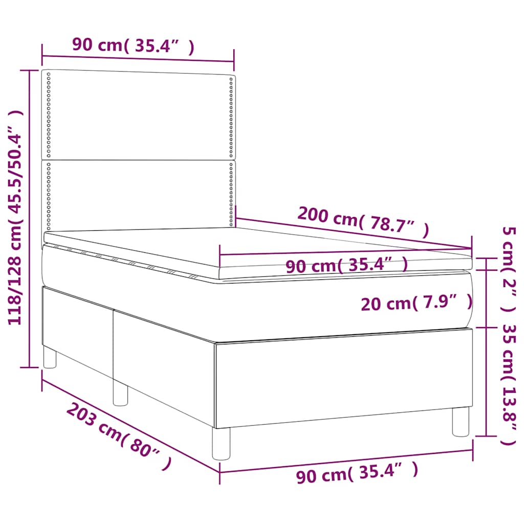 Krevet box spring s madracem LED tamnozeleni 90x200 cm baršun
