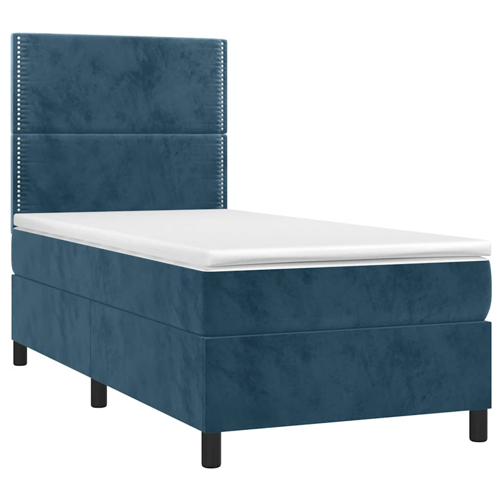 Krevet box spring s madracem LED tamnoplavi 100x200 cm baršun