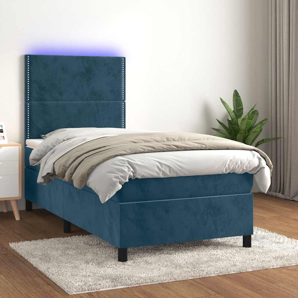 Krevet box spring s madracem LED tamnoplavi 100x200 cm baršun