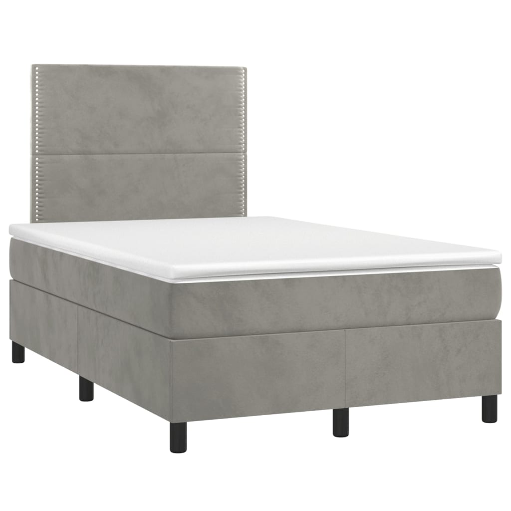 Krevet box spring s madracem LED svjetlosivi 120x200 cm baršun