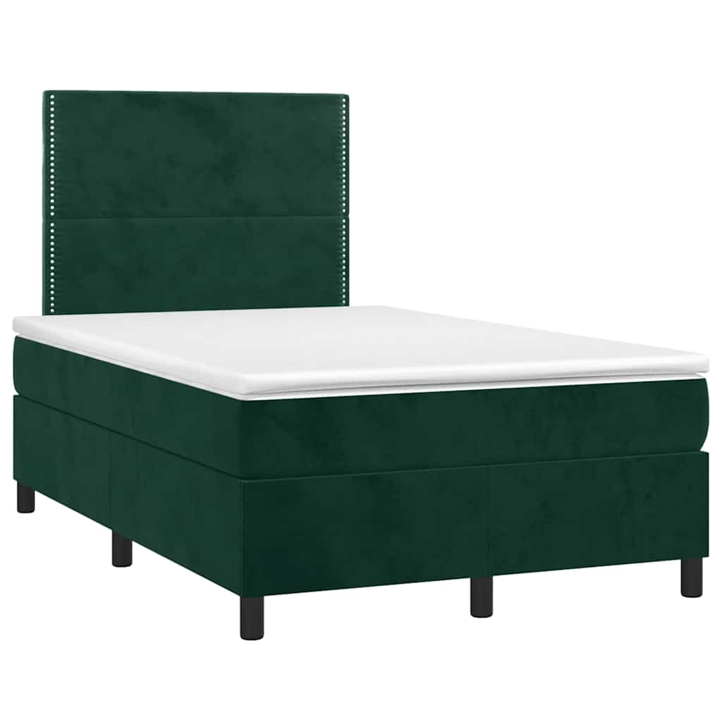Krevet box spring s madracem LED tamnozeleni 120x200 cm baršun