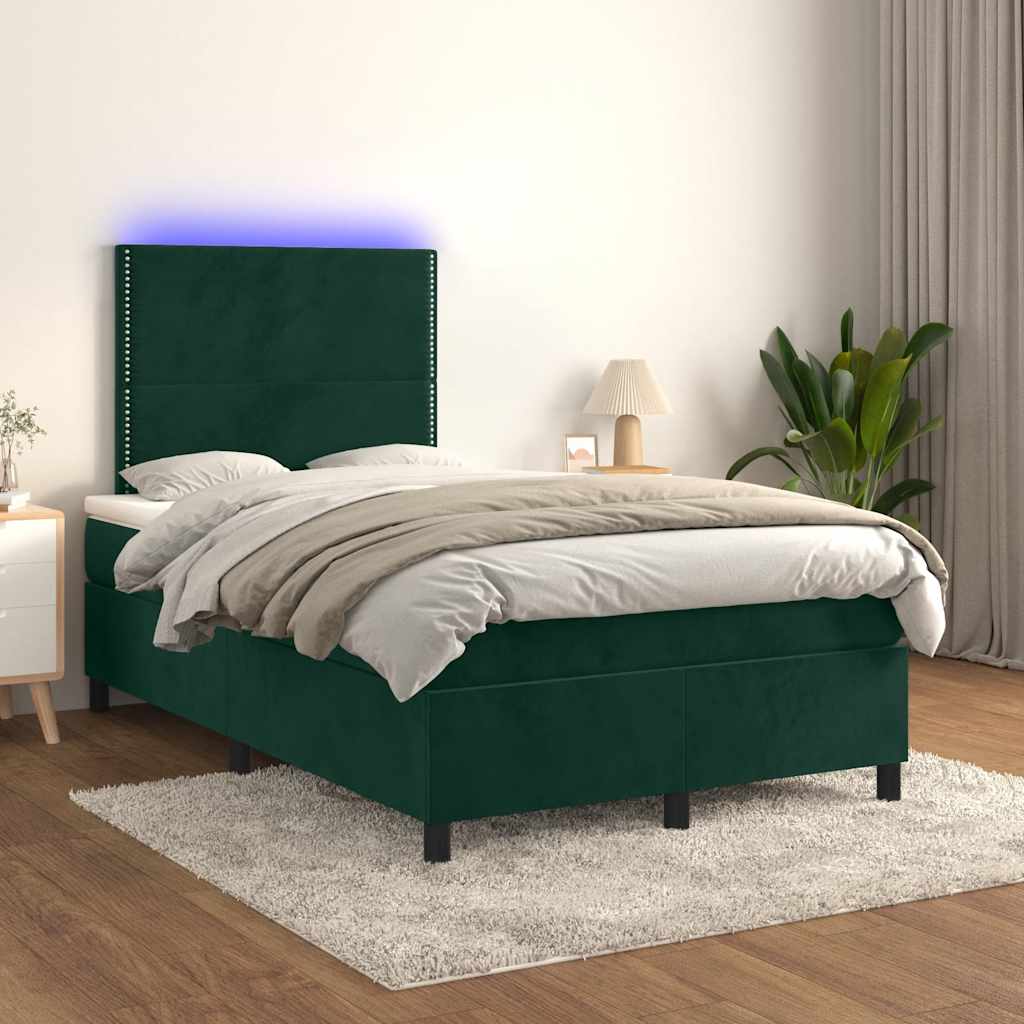 Krevet box spring s madracem LED tamnozeleni 120x200 cm baršun