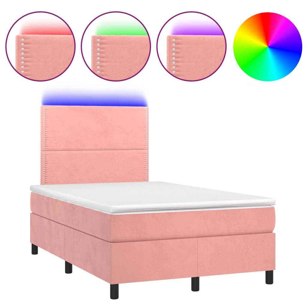 Krevet box spring s madracem LED ružičasti 120x200cm baršunasti