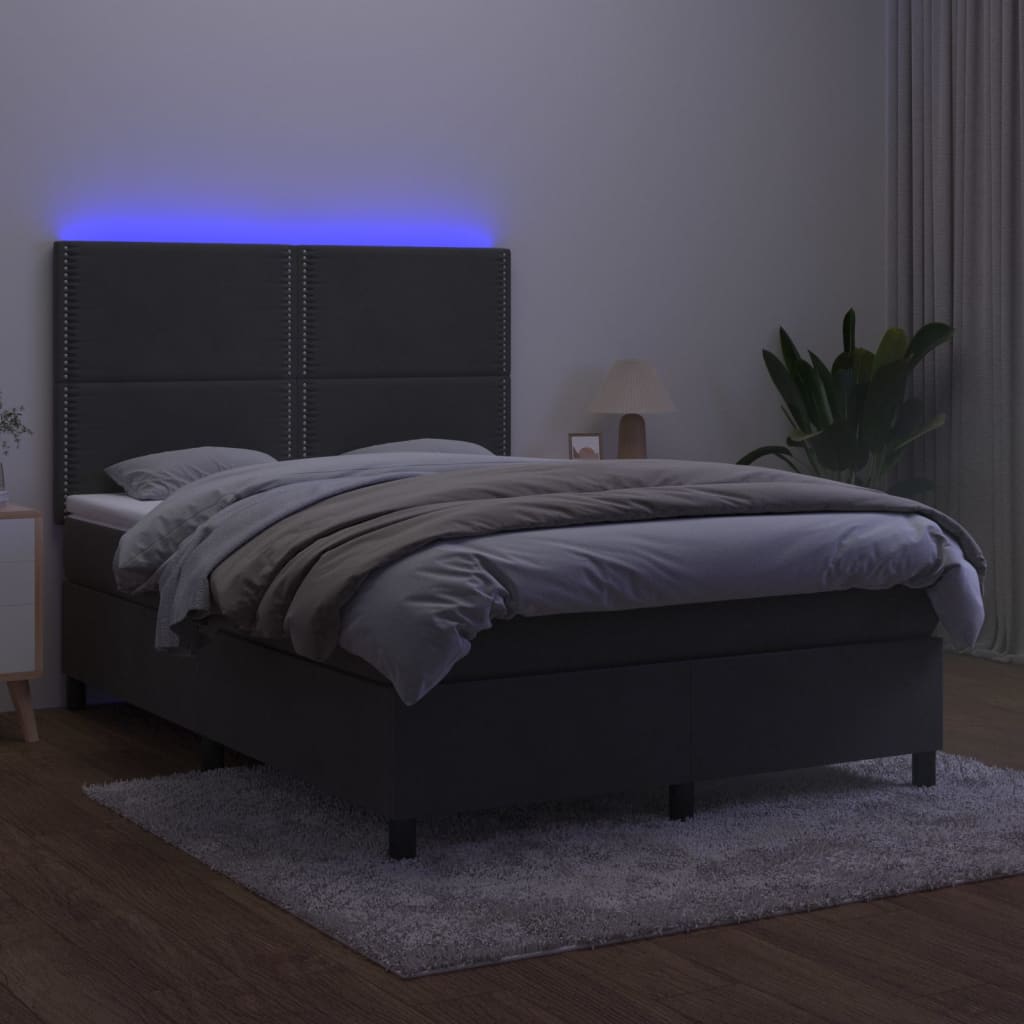 Krevet box spring s madracem LED tamnosivi 140x190 cm baršun