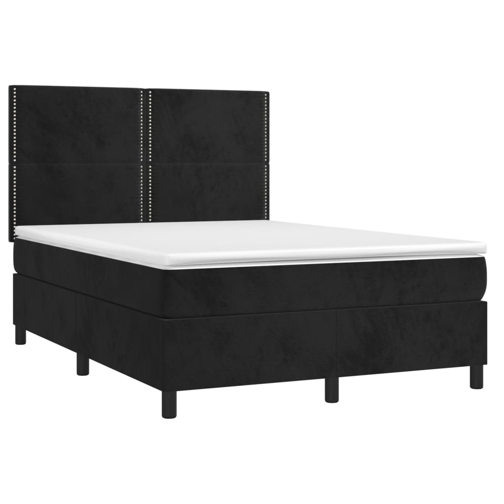 Krevet box spring s madracem LED crni 140x190 cm baršun