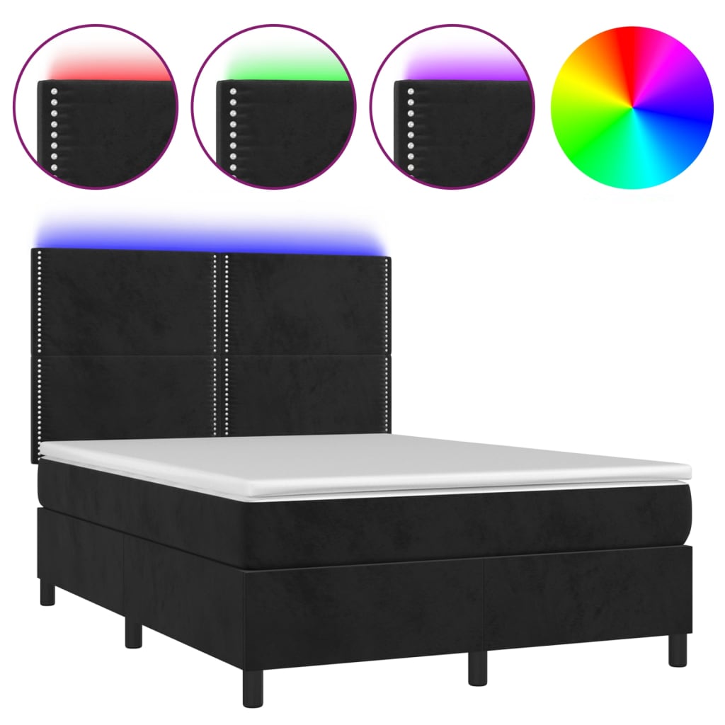 Krevet box spring s madracem LED crni 140x200 cm baršun
