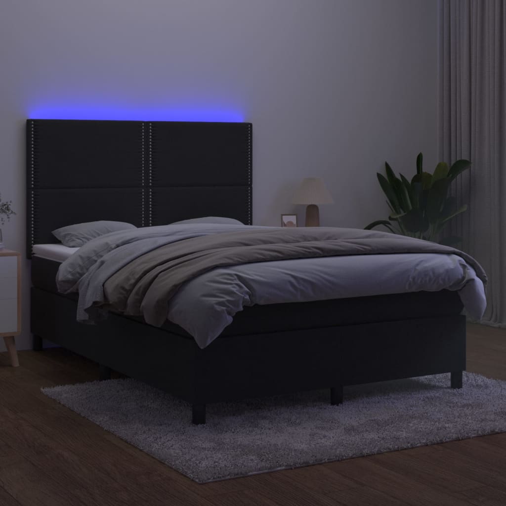Krevet box spring s madracem LED crni 140x200 cm baršun