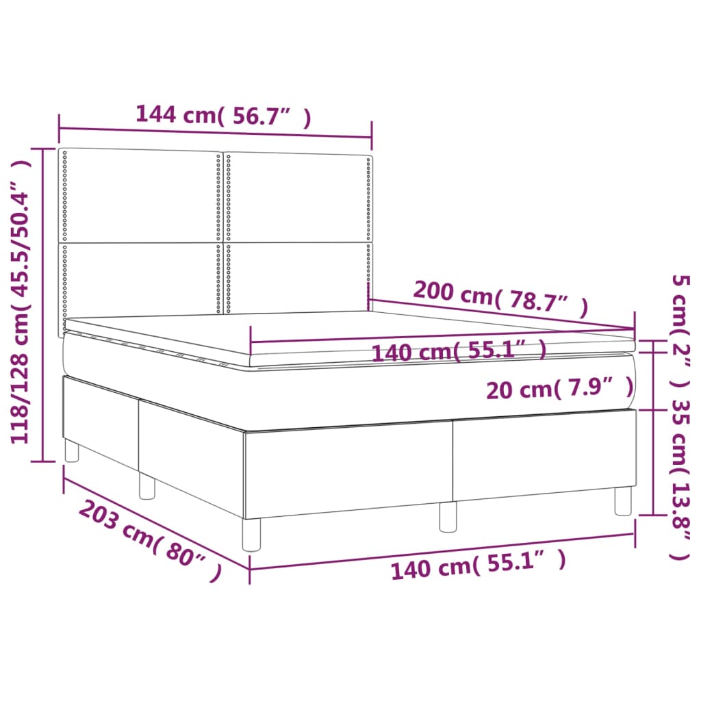 Krevet box spring s madracem LED crni 140x200 cm baršun