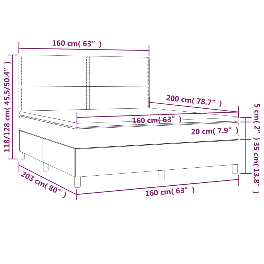 Krevet box spring s madracem LED ružičasti 160x200cm baršunasti