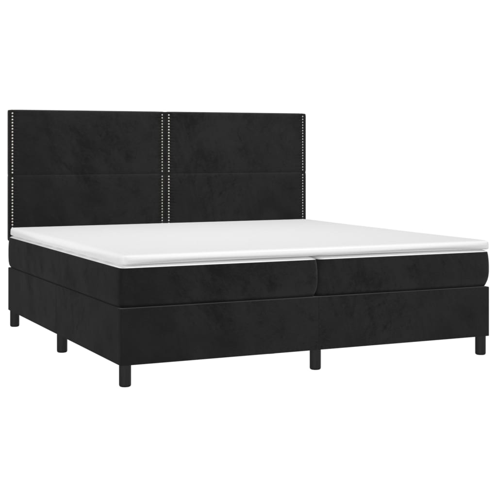 Krevet box spring s madracem LED crni 200x200 cm baršun