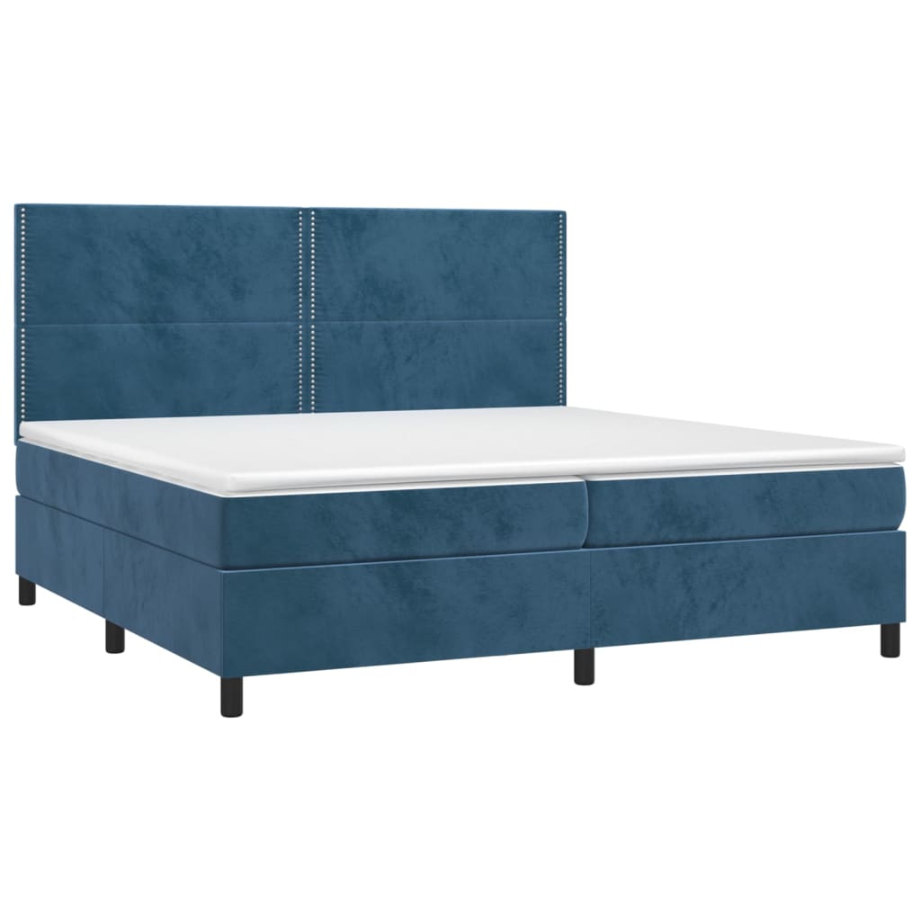 Krevet box spring s madracem LED tamnoplavi 200x200 cm baršun