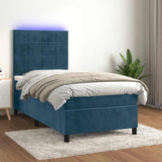 Krevet box spring s madracem LED tamnoplavi 80 x 200 cm baršun