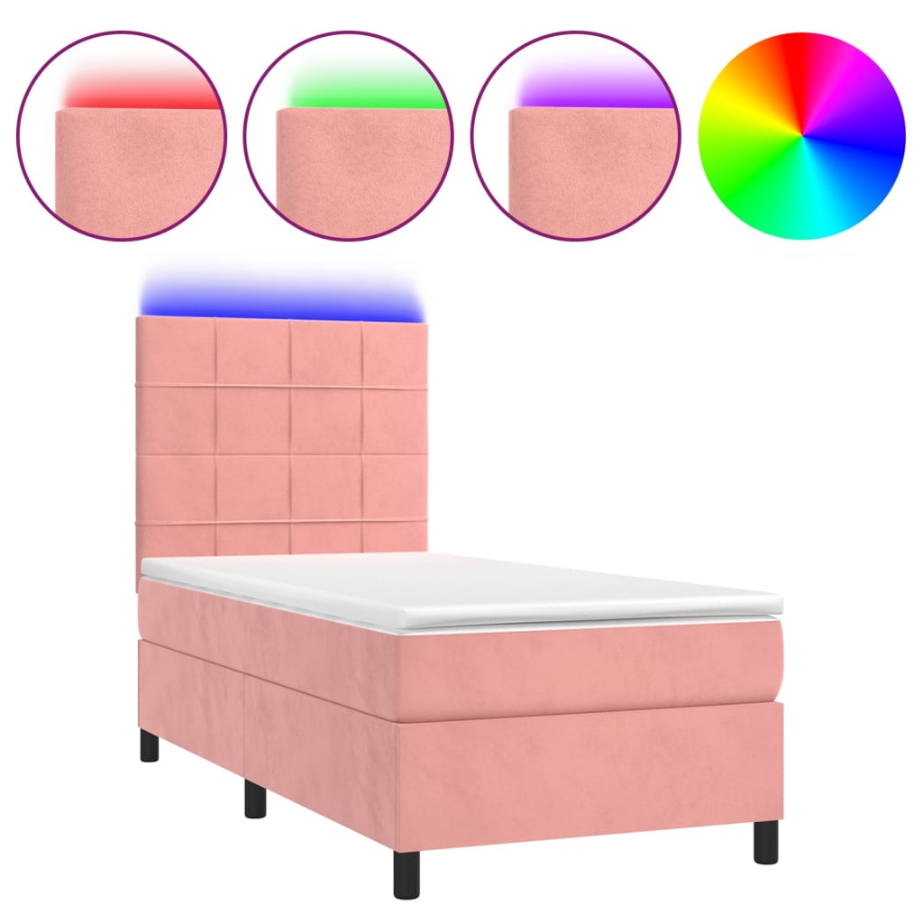 Krevet box spring s madracem LED ružičasti 90x190 cm baršunasti