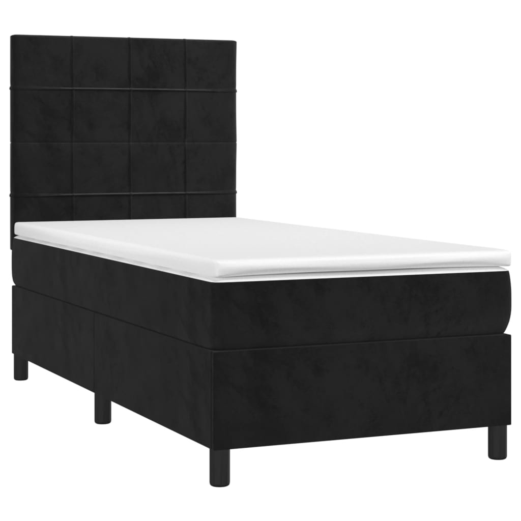 Krevet box spring s madracem LED crni 90x200 cm baršun